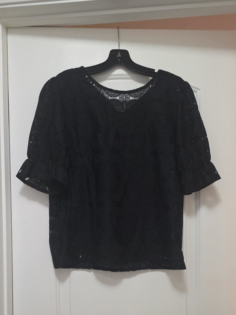 Women's Black Lace Short Sleeve Blouse - Unbranded